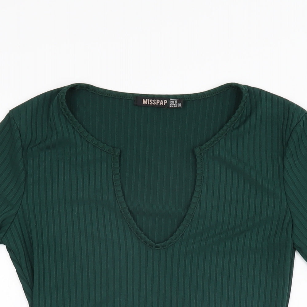 Misspap Womens Green Polyester Bodysuit One-Piece Size 6 Snap