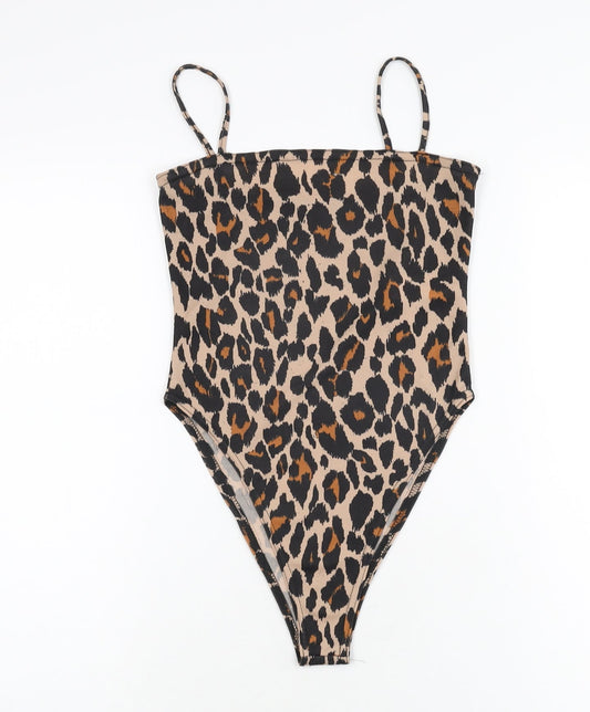 Boohoo Womens Beige Animal Print Polyester Bodysuit One-Piece Size 6 Pullover