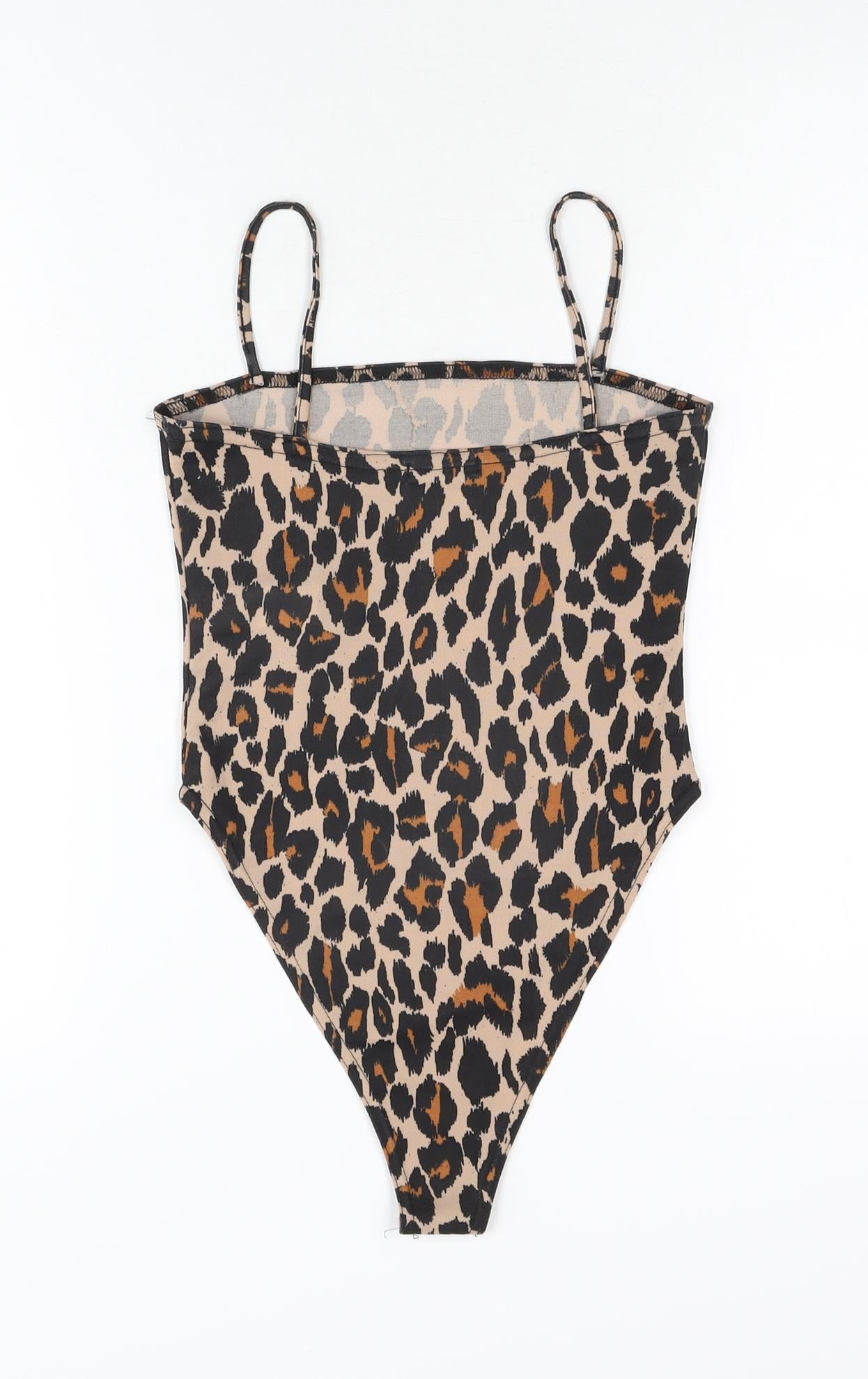 Boohoo Womens Beige Animal Print Polyester Bodysuit One-Piece Size 6 Pullover