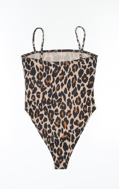 Boohoo Womens Beige Animal Print Polyester Bodysuit One-Piece Size 6 Pullover