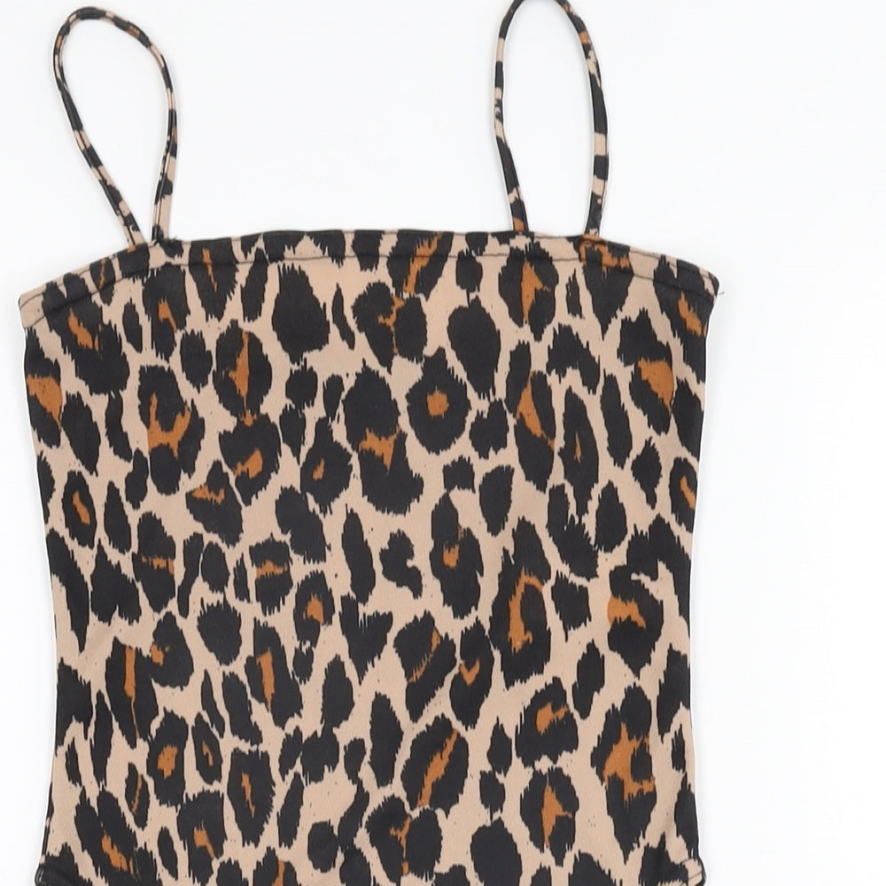 Boohoo Womens Beige Animal Print Polyester Bodysuit One-Piece Size 6 Pullover