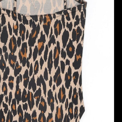 Boohoo Womens Beige Animal Print Polyester Bodysuit One-Piece Size 6 Pullover