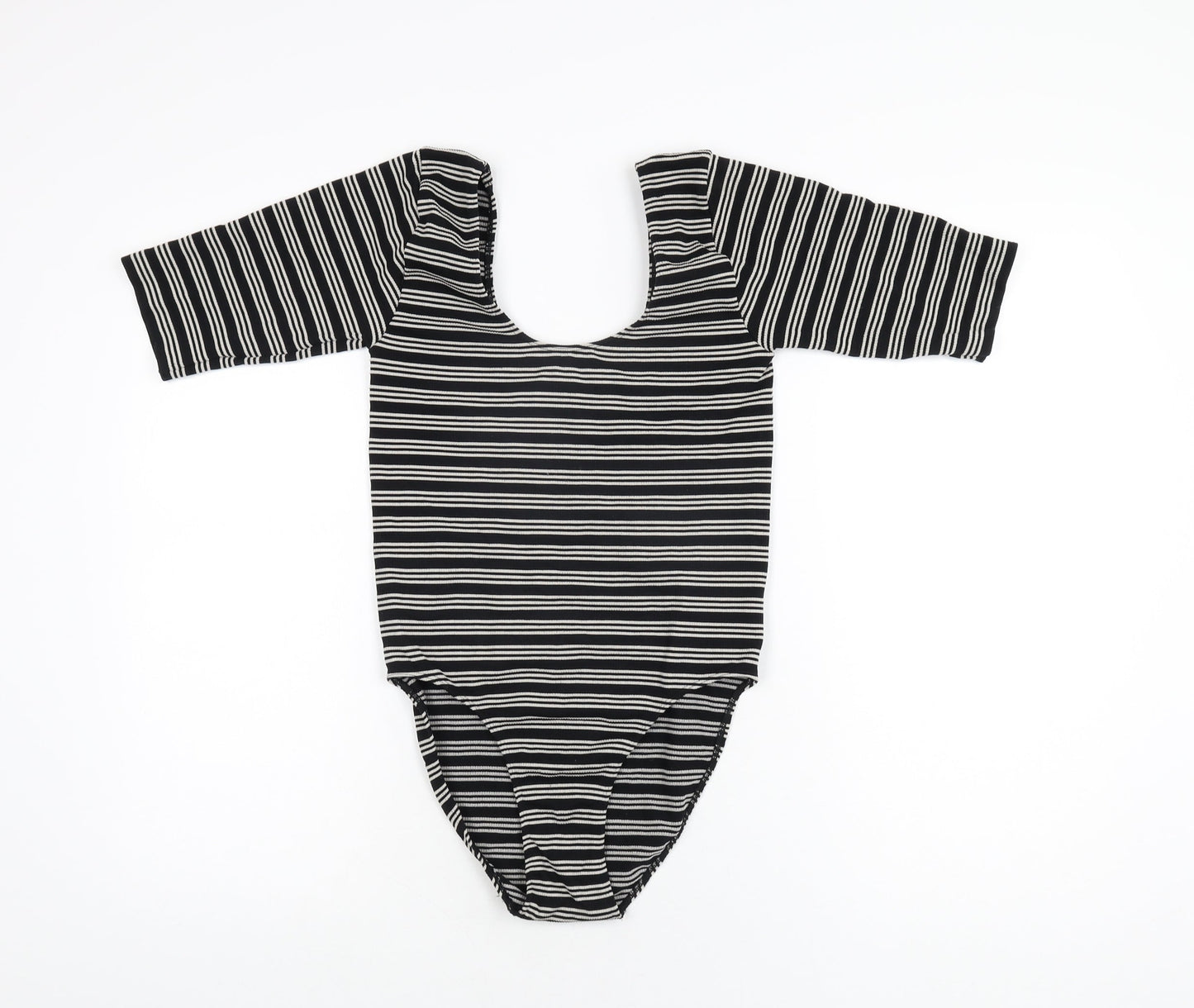 NEXT Womens Black Striped Nylon Bodysuit One-Piece Size S Pullover