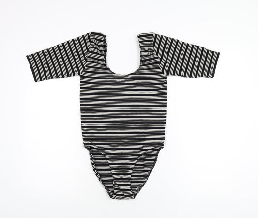 NEXT Womens Black Striped Nylon Bodysuit One-Piece Size S Pullover