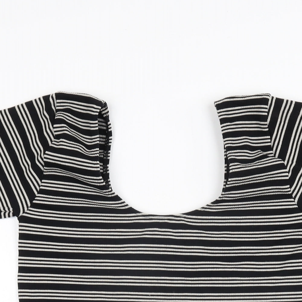 NEXT Womens Black Striped Nylon Bodysuit One-Piece Size S Pullover