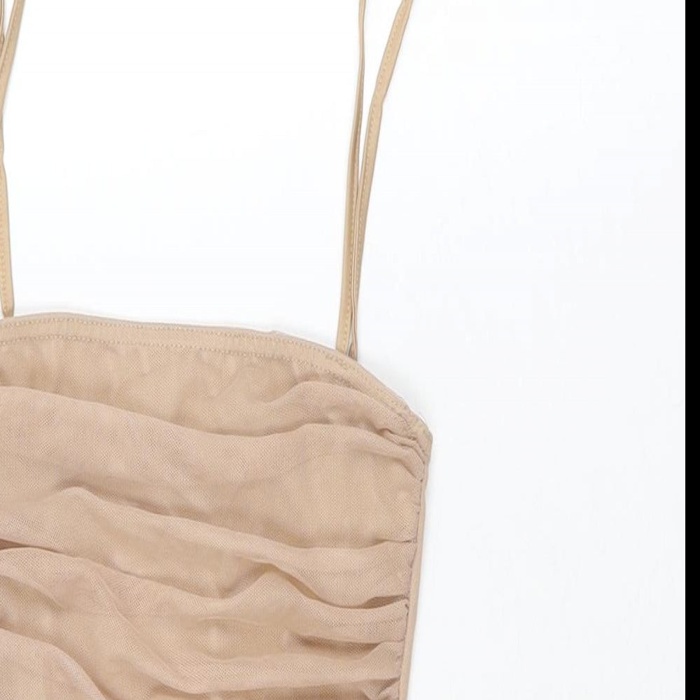 PRETTYLITTLETHING Womens Beige Polyester Bodysuit One-Piece Size 6 Snap