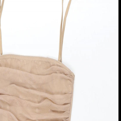 PRETTYLITTLETHING Womens Beige Polyester Bodysuit One-Piece Size 6 Snap