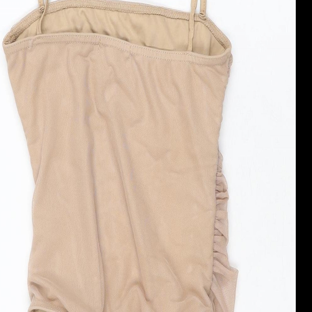 PRETTYLITTLETHING Womens Beige Polyester Bodysuit One-Piece Size 6 Snap