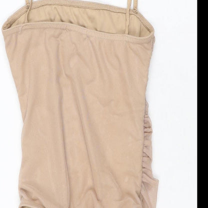 PRETTYLITTLETHING Womens Beige Polyester Bodysuit One-Piece Size 6 Snap