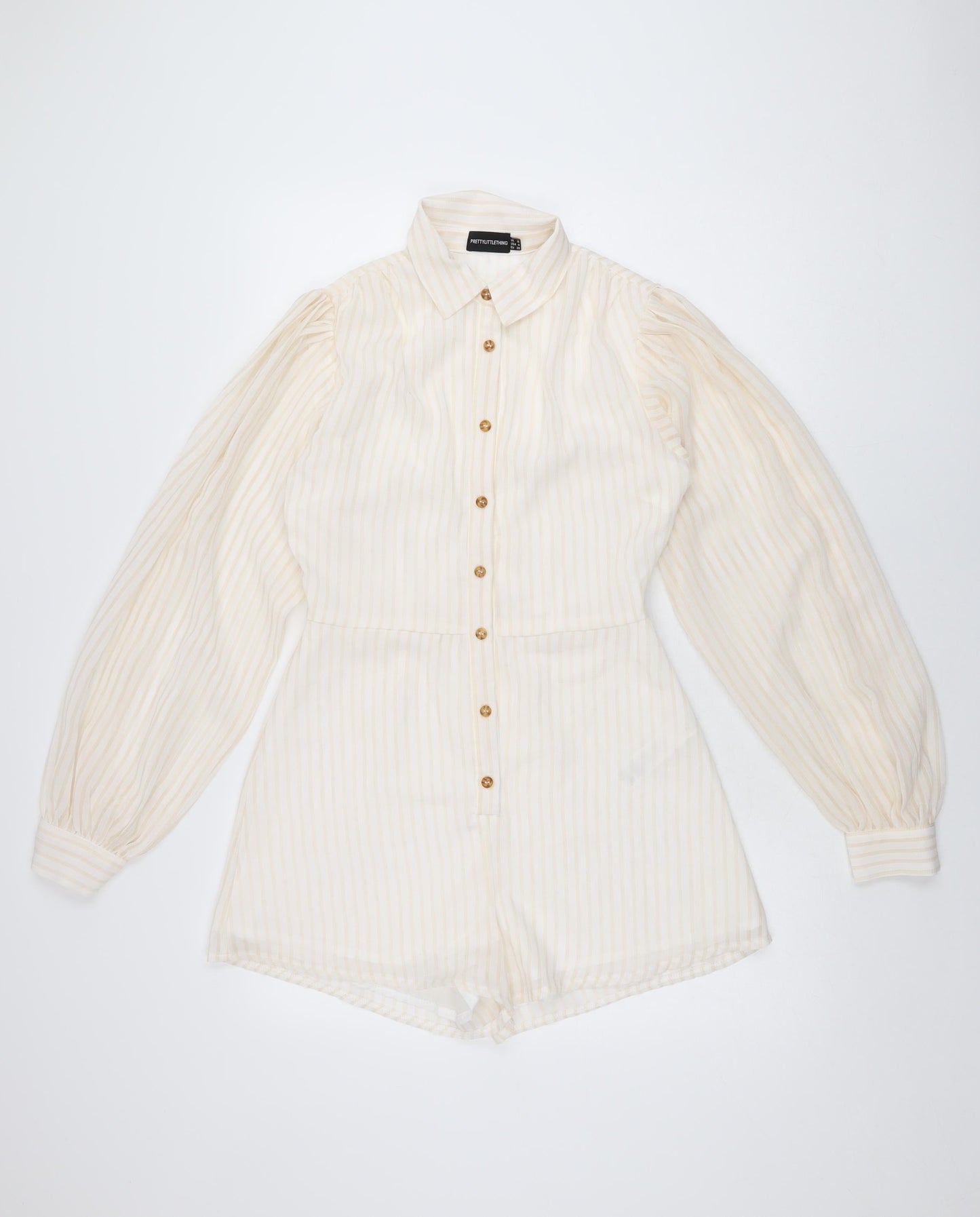 PRETTYLITTLETHING Womens Ivory Striped Polyester Playsuit One-Piece Size 8 L3 in Button
