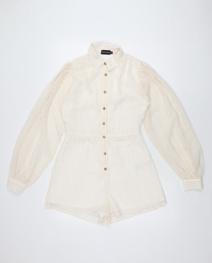 PRETTYLITTLETHING Womens Ivory Striped Polyester Playsuit One-Piece Size 8 L3 in Button
