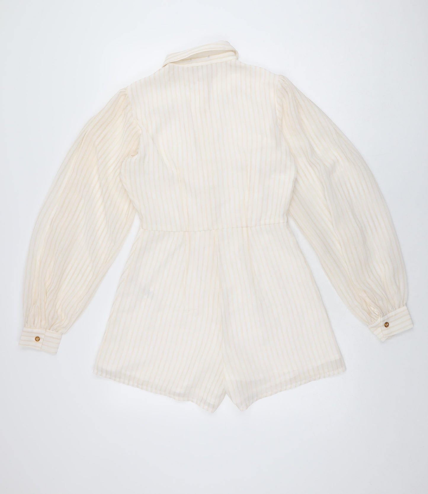 PRETTYLITTLETHING Womens Ivory Striped Polyester Playsuit One-Piece Size 8 L3 in Button