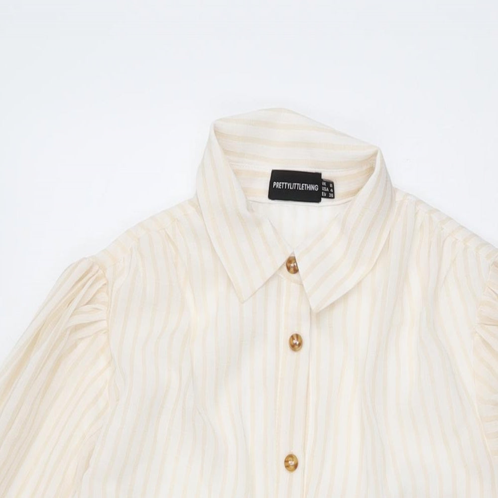 PRETTYLITTLETHING Womens Ivory Striped Polyester Playsuit One-Piece Size 8 L3 in Button