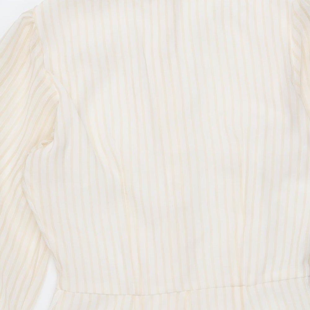 PRETTYLITTLETHING Womens Ivory Striped Polyester Playsuit One-Piece Size 8 L3 in Button