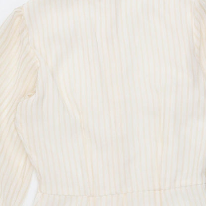 PRETTYLITTLETHING Womens Ivory Striped Polyester Playsuit One-Piece Size 8 L3 in Button