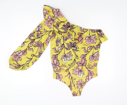 Zara Womens Yellow Floral Polyester Bodysuit One-Piece Size M Snap