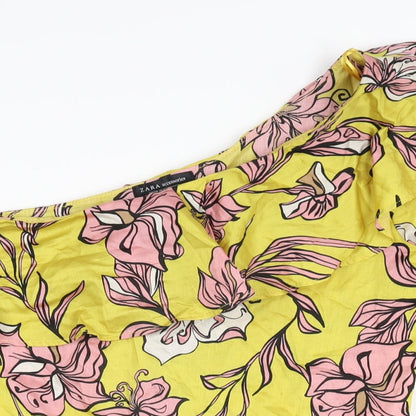 Zara Womens Yellow Floral Polyester Bodysuit One-Piece Size M Snap