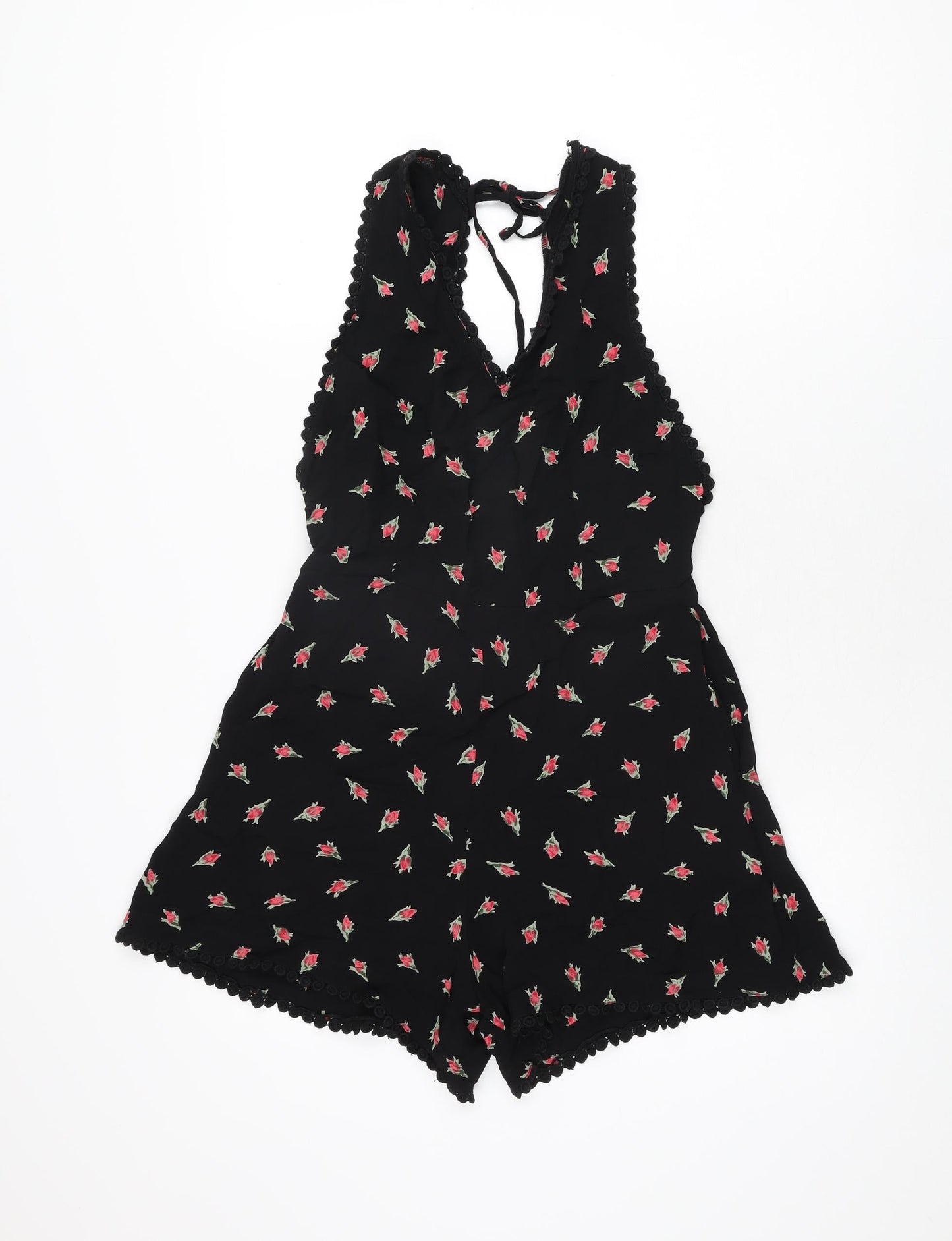 Topshop Womens Black Floral Viscose Playsuit One-Piece Size 10 L3 in Zip
