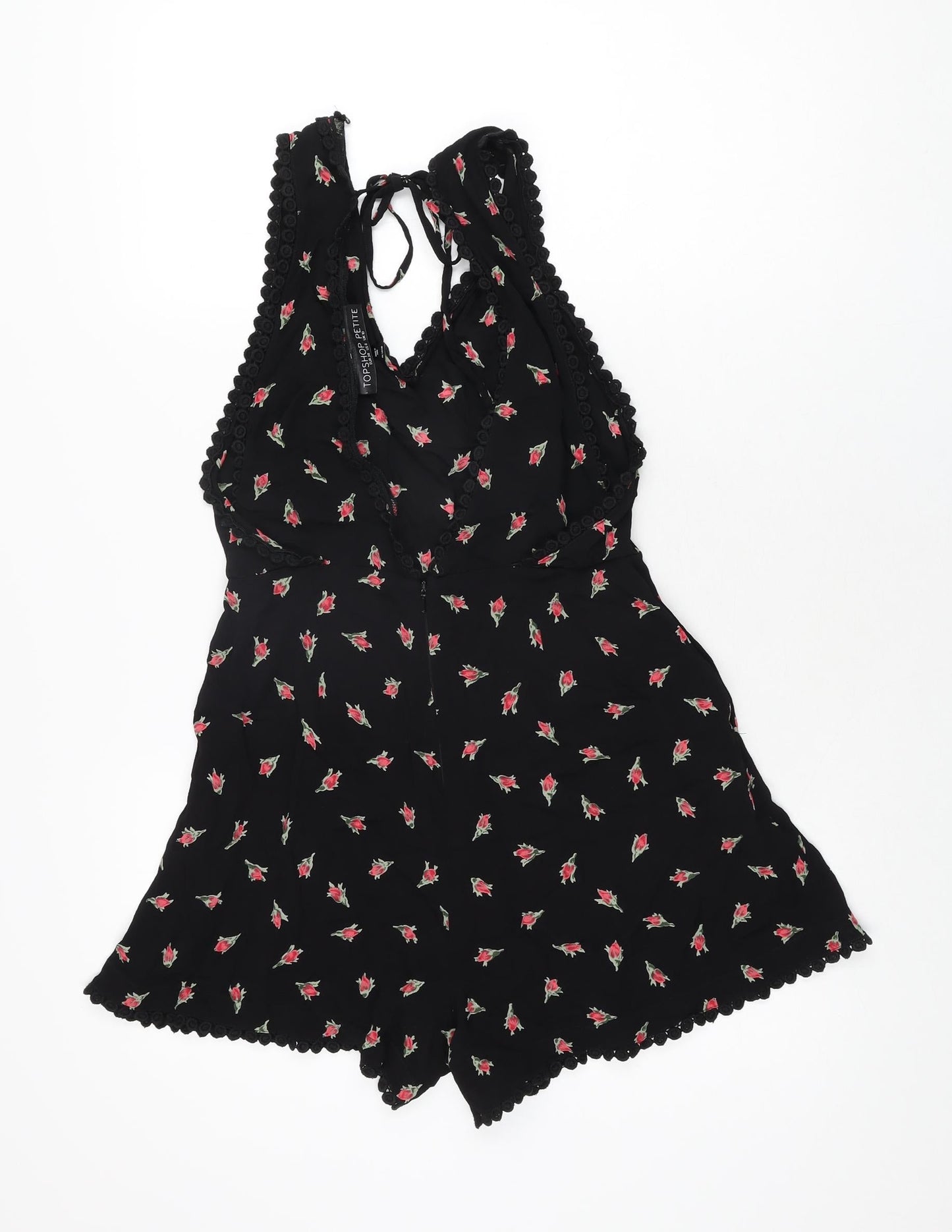 Topshop Womens Black Floral Viscose Playsuit One-Piece Size 10 L3 in Zip