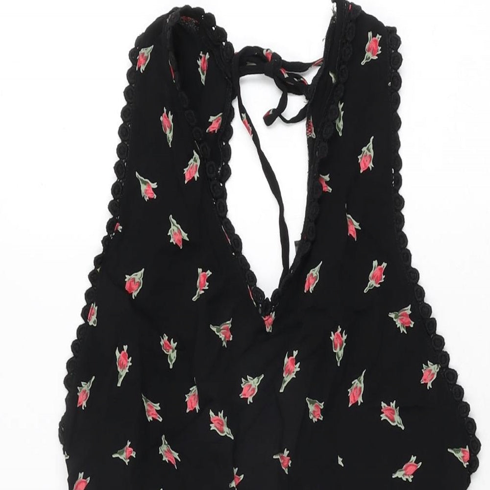 Topshop Womens Black Floral Viscose Playsuit One-Piece Size 10 L3 in Zip