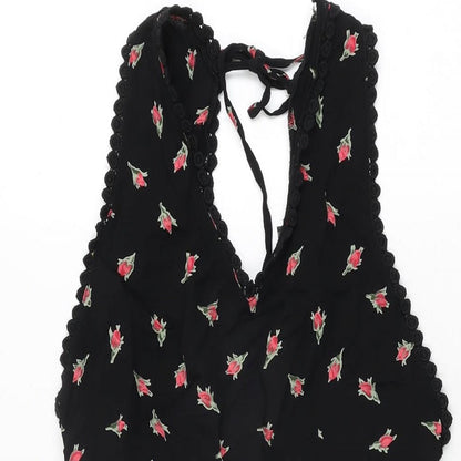 Topshop Womens Black Floral Viscose Playsuit One-Piece Size 10 L3 in Zip