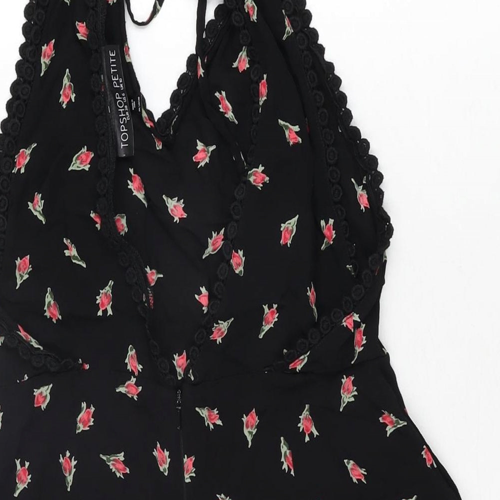 Topshop Womens Black Floral Viscose Playsuit One-Piece Size 10 L3 in Zip