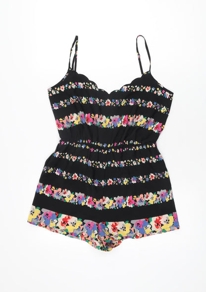 Staring at Stars Womens Black Floral Polyester Playsuit One-Piece Size XS Pullover