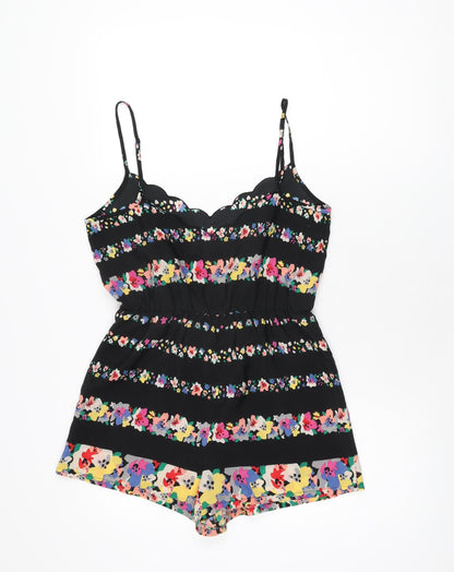 Staring at Stars Womens Black Floral Polyester Playsuit One-Piece Size XS Pullover