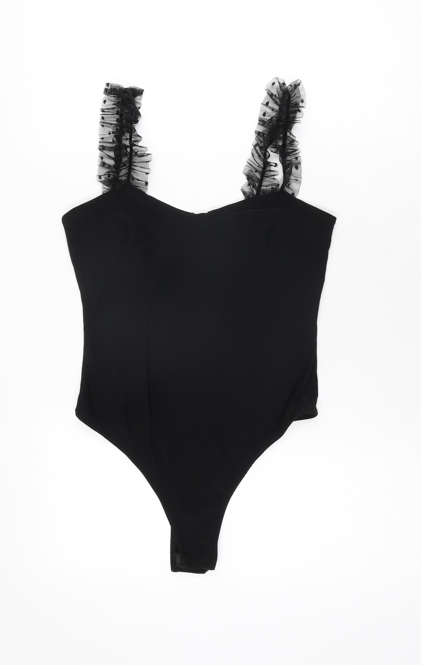 PRETTYLITTLETHING Womens Black Polyester Bodysuit One-Piece Size 10 Snap