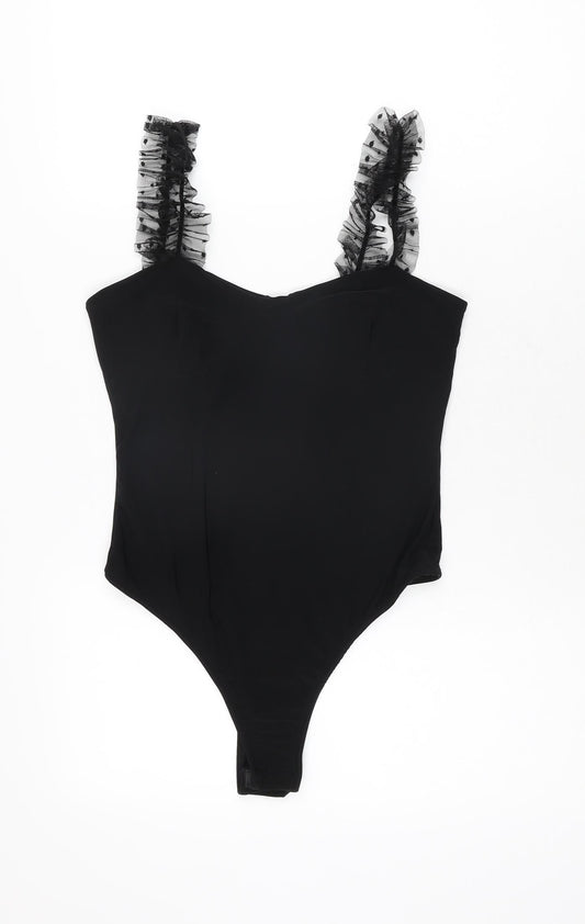 PRETTYLITTLETHING Womens Black Polyester Bodysuit One-Piece Size 10 Snap
