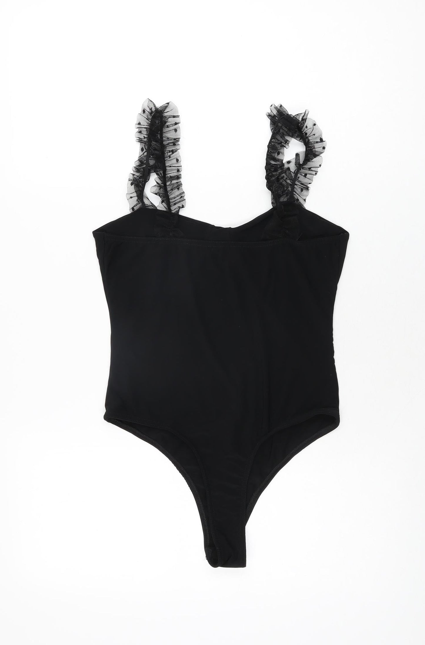 PRETTYLITTLETHING Womens Black Polyester Bodysuit One-Piece Size 10 Snap