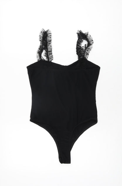 PRETTYLITTLETHING Womens Black Polyester Bodysuit One-Piece Size 10 Snap