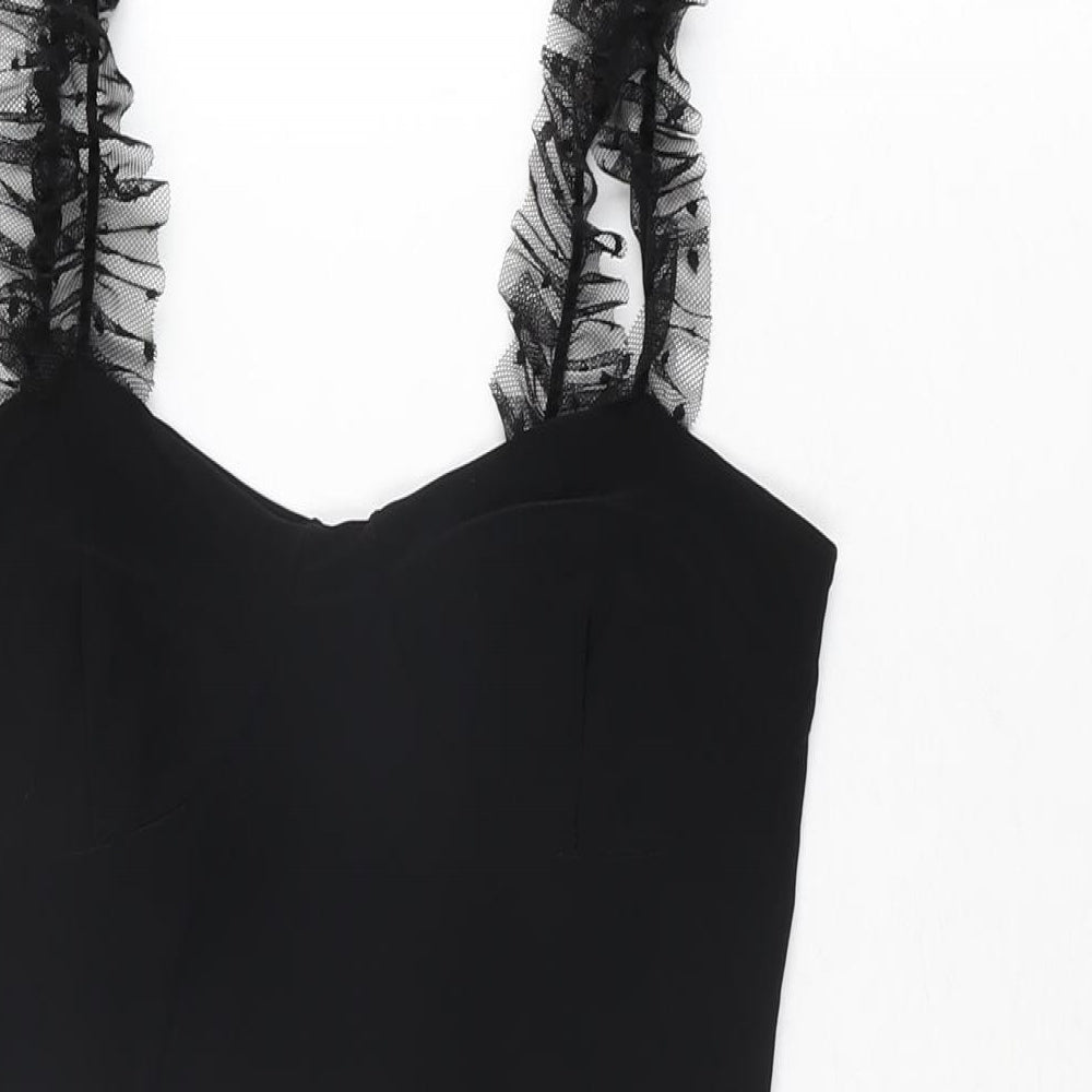 PRETTYLITTLETHING Womens Black Polyester Bodysuit One-Piece Size 10 Snap