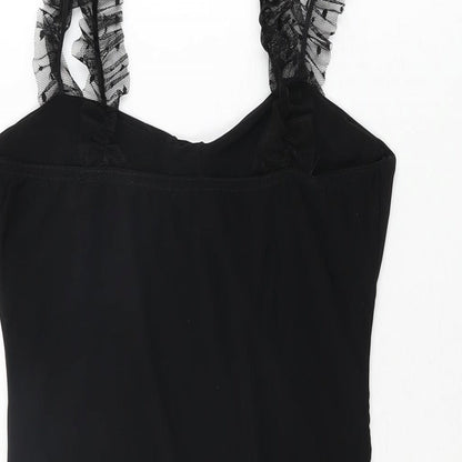 PRETTYLITTLETHING Womens Black Polyester Bodysuit One-Piece Size 10 Snap