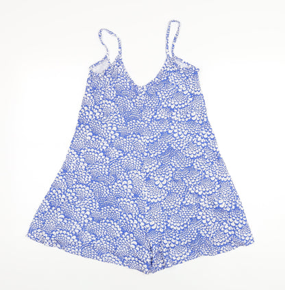 Boohoo Womens Blue Floral Viscose Playsuit One-Piece Size 10 L3 in Pullover