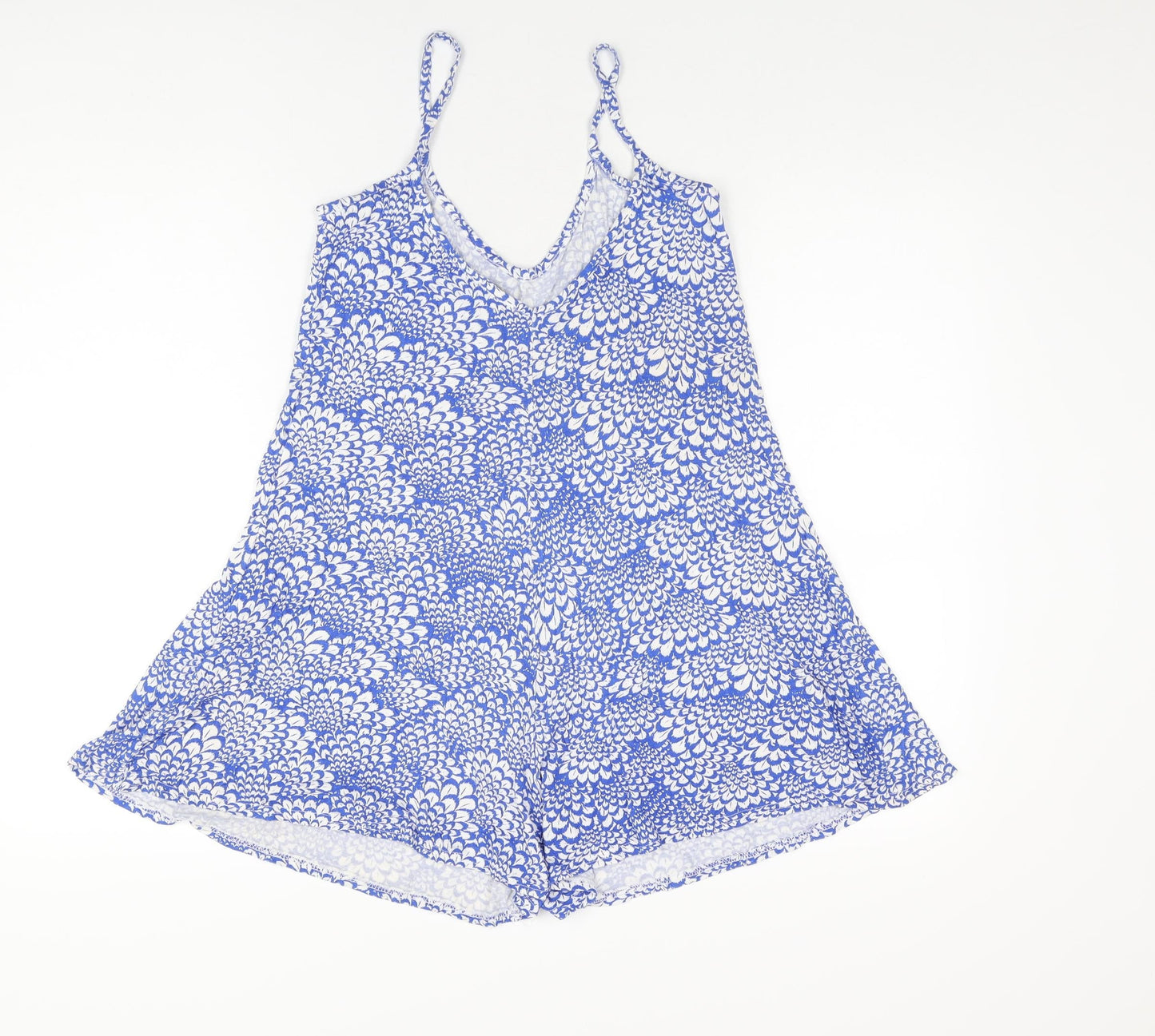 Boohoo Womens Blue Floral Viscose Playsuit One-Piece Size 10 L3 in Pullover