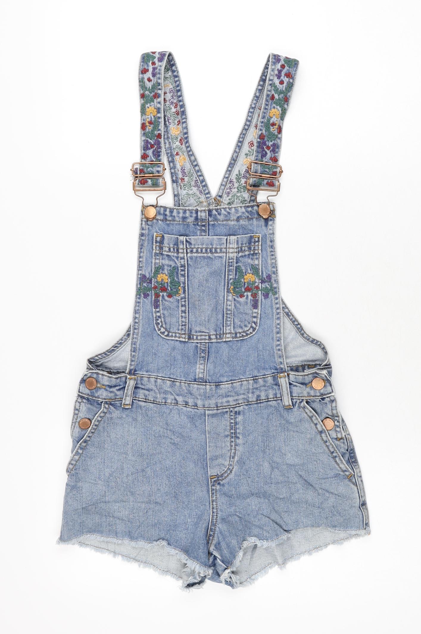 Miss Selfridge Womens Blue Cotton Dungaree One-Piece Size 6 Button
