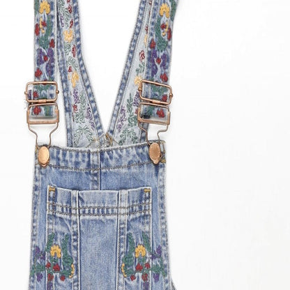 Miss Selfridge Womens Blue Cotton Dungaree One-Piece Size 6 Button