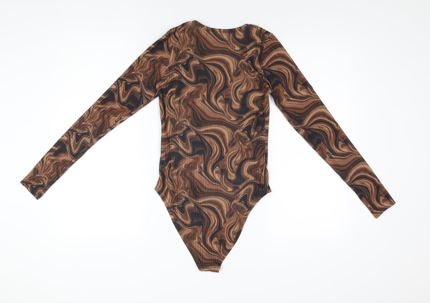 New Look Womens Brown Geometric Polyester Bodysuit One-Piece Size 10 Snap