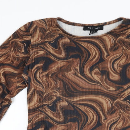 New Look Womens Brown Geometric Polyester Bodysuit One-Piece Size 10 Snap