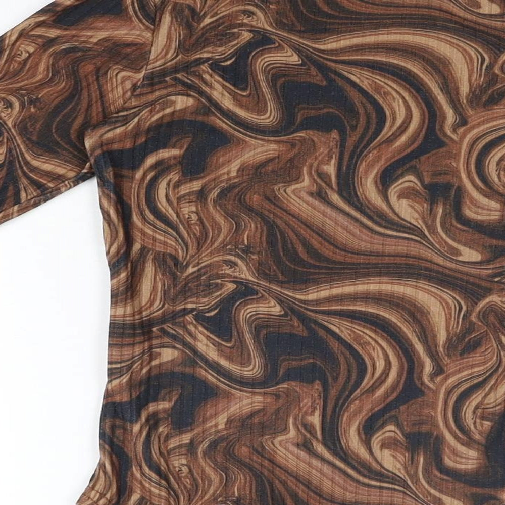 New Look Womens Brown Geometric Polyester Bodysuit One-Piece Size 10 Snap