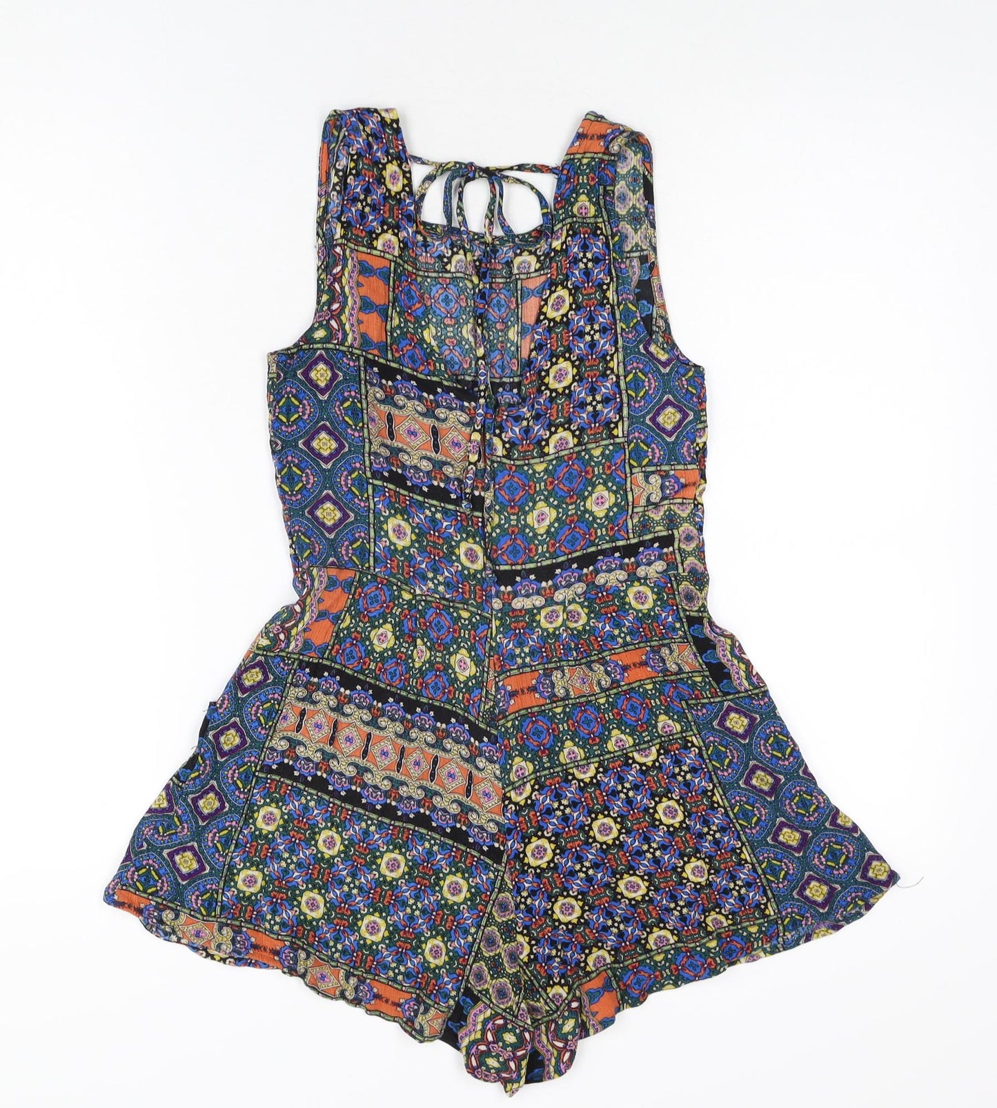 New Look Womens Multicoloured Geometric Viscose Playsuit One-Piece Size 8 Zip