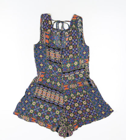 New Look Womens Multicoloured Geometric Viscose Playsuit One-Piece Size 8 Zip