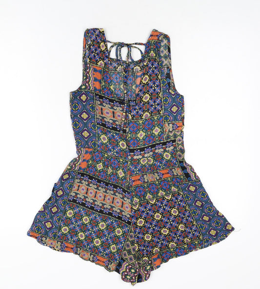 New Look Womens Multicoloured Geometric Viscose Playsuit One-Piece Size 8 Zip