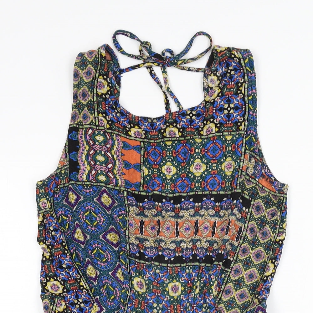 New Look Womens Multicoloured Geometric Viscose Playsuit One-Piece Size 8 Zip