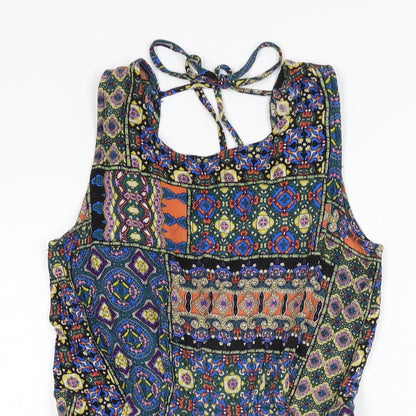 New Look Womens Multicoloured Geometric Viscose Playsuit One-Piece Size 8 Zip