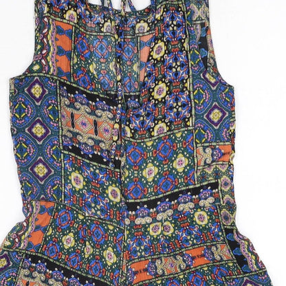 New Look Womens Multicoloured Geometric Viscose Playsuit One-Piece Size 8 Zip