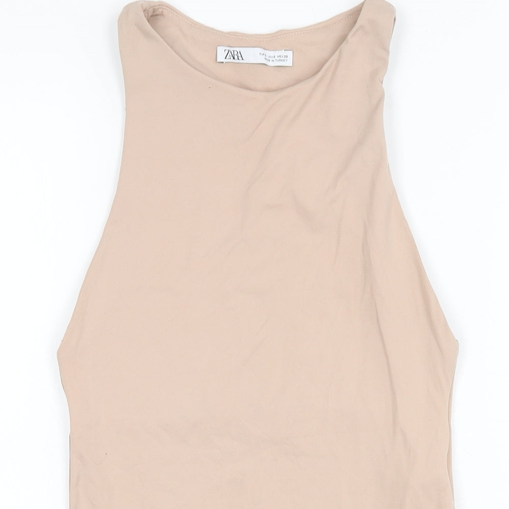 Zara Womens Beige Polyamide Bodysuit One-Piece Size S Snap