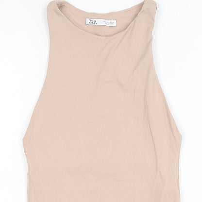 Zara Womens Beige Polyamide Bodysuit One-Piece Size S Snap