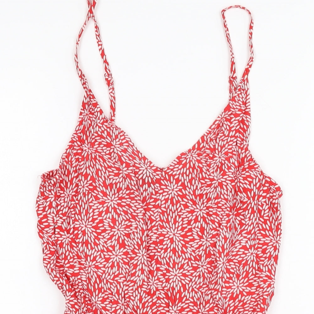 H&M Womens Red Geometric Viscose Playsuit One-Piece Size 8 Pullover